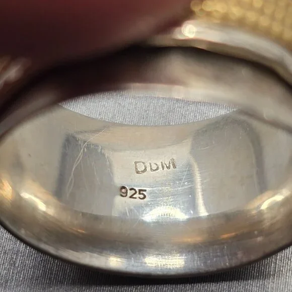 VTG Sterling Silver Brass Spinner Ring Size 8.5 Signed DDM 12.8mm Band 8.39g - Picture 4 of 7